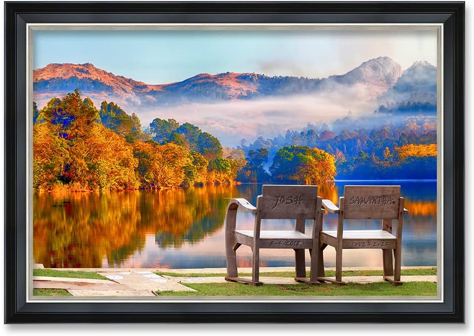 IPIC - Grow Old Together, Personalized Ideal Gift Custom Framed Wall Art with Names and Date, Giclee Prints with Solid Wood Frame, Unique and Memorable Present. Wall Art for Home Decor.