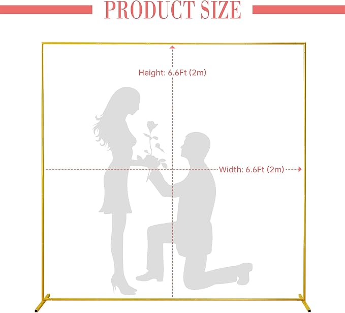 Xizlapu 6.6FTx6.6FT Wedding Arch Backdrop Stand Square Gold Metal Balloon Arch Frame for Ceremony Anniversary Garden Arbor Outdoor Baby Shower Photo Booth Photo Booth Background