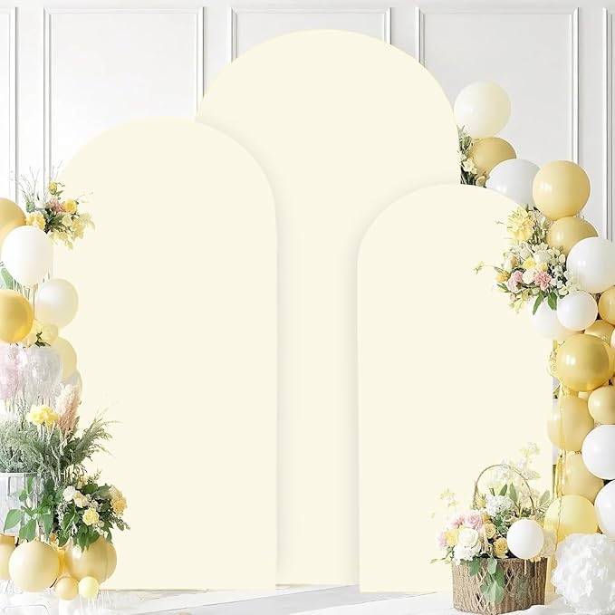 Ivory Wedding Arch Cover Set of 3 Arch Spandex Covers 5FT 6FT 7FT Baby Shower Chiara Arch Backdrop Stand Cover Round Top Stretchy Backdrop Arched Stand Covers for Parties Ornaments