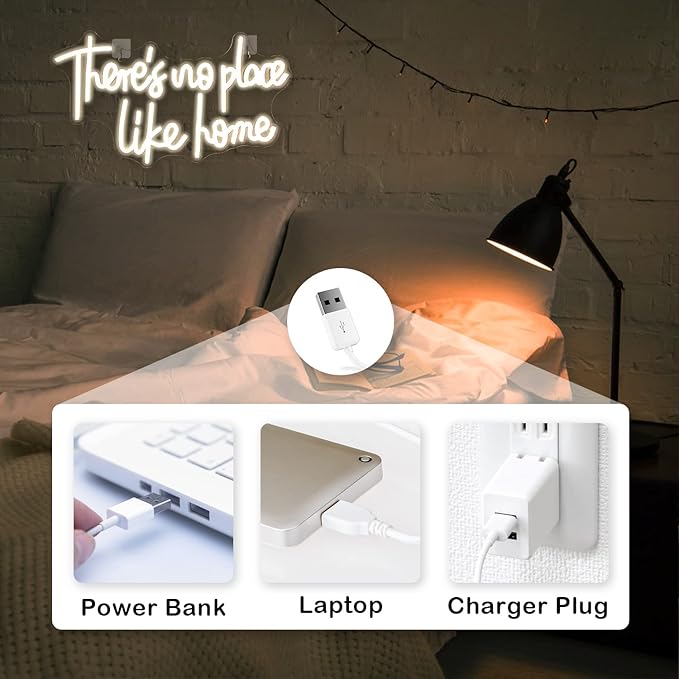 Lucunstar There‘s No Place Like Home Neon Sign For Room Warm White Led Sign USB Powered Neon Light for Wall Decor Light Up Signs for Wedding Party Bedroom Home Decor
