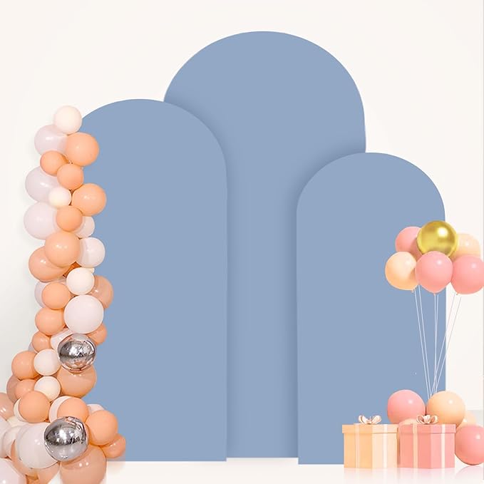 Set of 3 Wedding Arch Cover 6FT 6.6FT 7.2FT Dusty Blue Round Top Spandex Arch Stand Cover Fitted Fabric Balloon Arched Covers for Birthday Party Stretchy Arch Covers Decoration