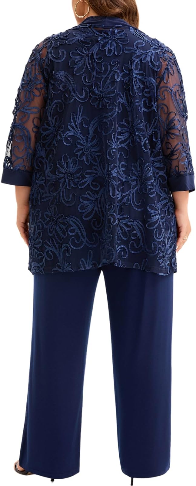Plus Size 3 Piece Floral Embroidered Pantsuit Set Women Mother of Bride Wedding Guest Formal Evening Cocktail Party Attire