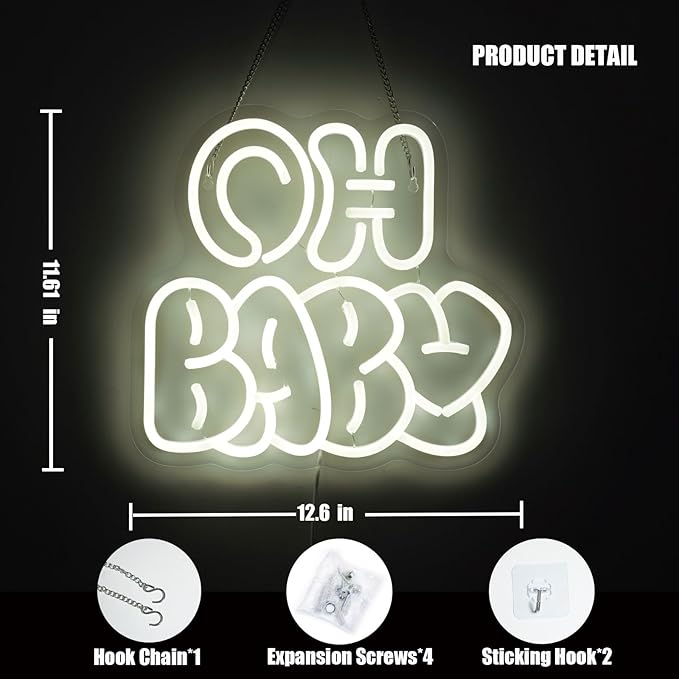 Oh Baby Neon Sign for Backdrop Wall Decor,OH Baby light up sign for Valentine’s Day, Nursery Wall Decor & Shower Backdrop for Arch Game Room Gift for Boy Girlfriend