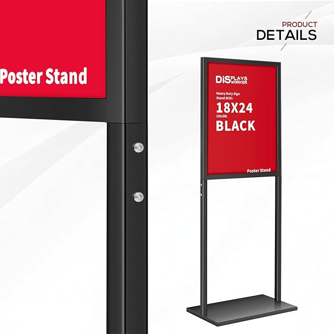 DISPLAYSWORKER Sign holder floor stand, heavy Duty Pedestal poster banner stand for display,18×24 inch slide-in double sided poster sign holder floor standing for board Display (Black, 18×24)