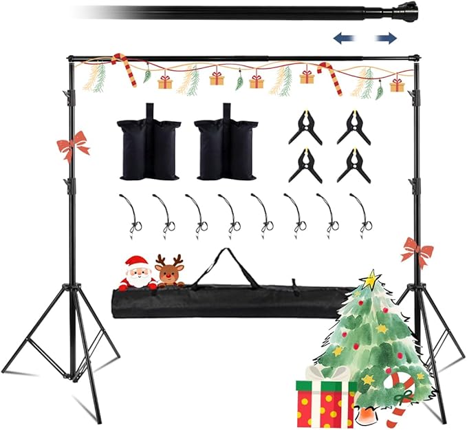 Kate Backdrop Stand Kit for Photography, 10x8.5ft(WxH) Adjustable Heavy Duty Photo Background Stand with 8 Clamps and 2 Sandbags, Back Drop Support System Stand for Backdrop Parties
