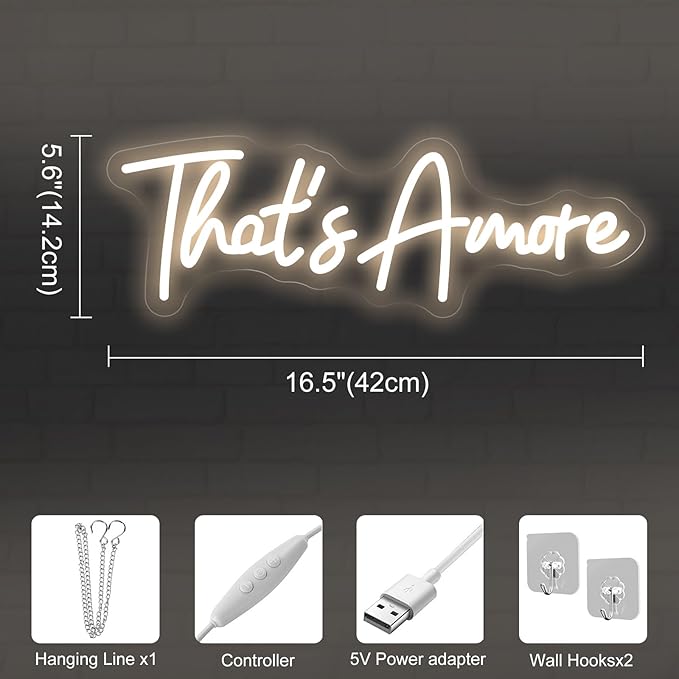 That's Amore Neon Sign, Wedding LED Wall Light, Bedroom Decor, Valentine’s Day Gift, Romantic Home Decor, Engagement Wall Neon, Couples Space, Anniversary, Italian Event 16.5″ × 5.6″