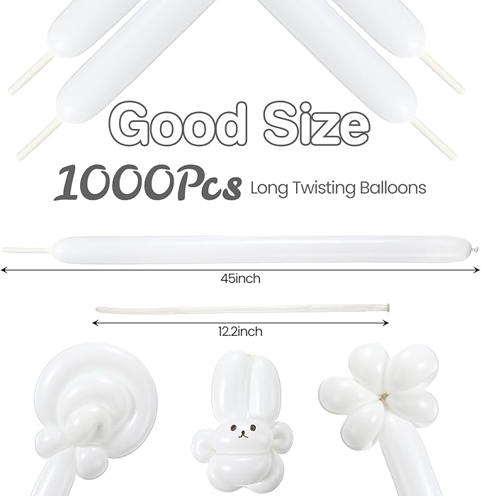 Lenwen 1000 Pcs Long Balloons Bulk 260 Latex Twisting Balloons Decoration for Birthday, Wedding, Festival, Clowns, Party Supplies(White)
