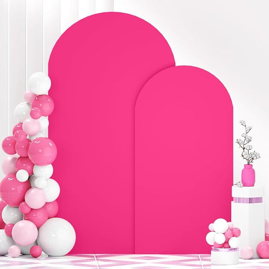 Set of 2 Wedding Arch Cover 6FT 7.2FT Hot Pink Arched Backdrop Cover Chiara Round Top Arch Covers Backdrop Fabric Spandex Fitted Arch Covers for Arches Stands for Wedding Baby Shower Decor