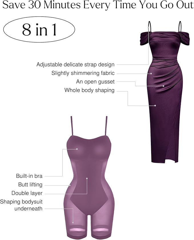 Popilush Womens Shapewear Maxi Dress Multi Way Wear Off The Shoulder Bodycon Long Cocktail Formal Dresses