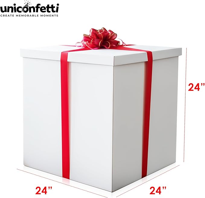 Giant Gift Box White 24x24x24in JUMBO Extra Large Cardboard Decorative Box with Lid for Birthday Surprise, Pregnancy Announcement, Gender Reveal, Valentine's Day, Chinese New Year & Other Celebrations