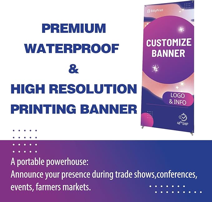 BillyPrint Custom Banner with X Stand (Adjustable 24" x 63") | Personalized X Banner Stand for Advertising, Stores, TradeShow, Restaurant, Event, Birthday & Party | Fast delivery | HD Print With Travel Bag - 1 unit