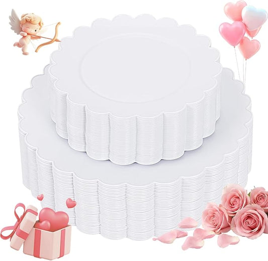 supernal 100pcs White Plastic Plates Disposable for Wedding,Plastic Plates For Party Includes 50pcs Dinner and Dessert Plate.Scalloped Plastic Platefor Valentine's Day Mother's Day and Easter