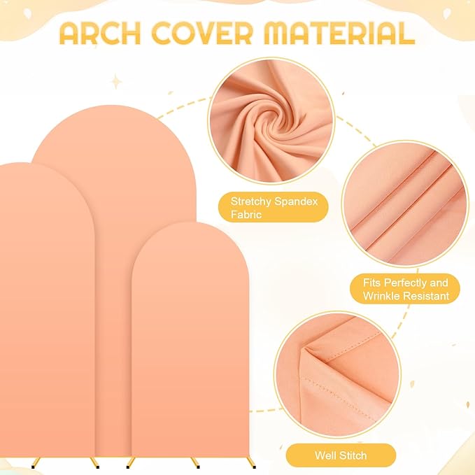 Set of 3 Arch Stand and Cover Set 6FT, 5FT, 4FT Metal Wedding Arch Backdrop Stands with Spandex Arch Covers Stretchy Backdrop Stable Arched Frame for Birthday Party Gender Reveal Baby Shower Ceremony