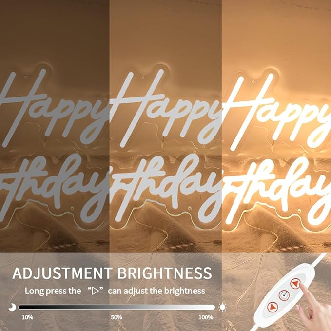 Happy Birthday Neon Sign, 31"x15"Happy Birthday Led Sign for Backdrop Party Wall Decor with Dimmable Switch - Brightness Adjustable 2PCS Happy Birthday Light Up Sign Party Decoration (USB Powered)