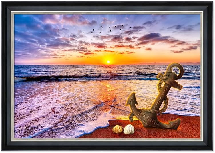 IPIC - "Anchored in Time Personalized Wall Art with Name and Date, Custom Beach Sunset Canvas Print with Solid Wood Frame, A Personalized Gift for Couple, Wedding, or Anniversary