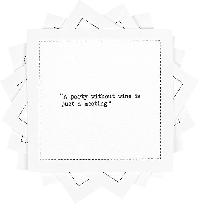 Five Star Funny Wine Quotes | White Cotton Cocktail Napkins | 50 Luxury Disposable Beverage Napkins with Witty Bar Quotes | Drink Napkins for Parties, Bars, Weddings & Game Nights