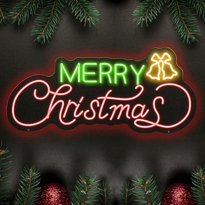 Custom LED Neon 'Merry Christmas' Sign, Night Light Wall Home Decor, Xmas Gift Size: 20x9inches