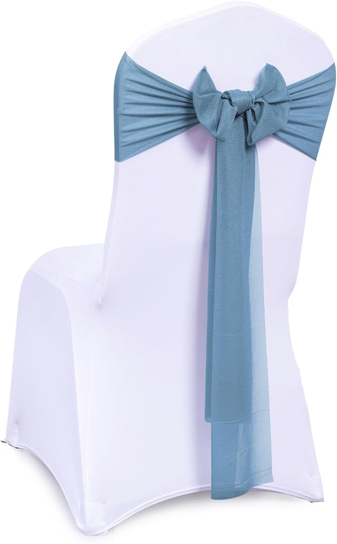 VDS Pack of 250, Dusty Blue, Sheer Chiffon Chair Sashes Bows Chair Cover Back Tie Ribbon for Wedding Birthday Baby Shower Engagement Ceremony Event Party Banquet Restaurant Dining Chair Decoration
