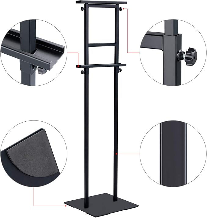 Heavy Duty Banner Stand with Non-slip Mat Base, Adjustable Pedestal Poster Stand Up to 82 inches, Double Side Show Sign Stand, Connected Show Floor Standing Sign holder for Outdoor Display