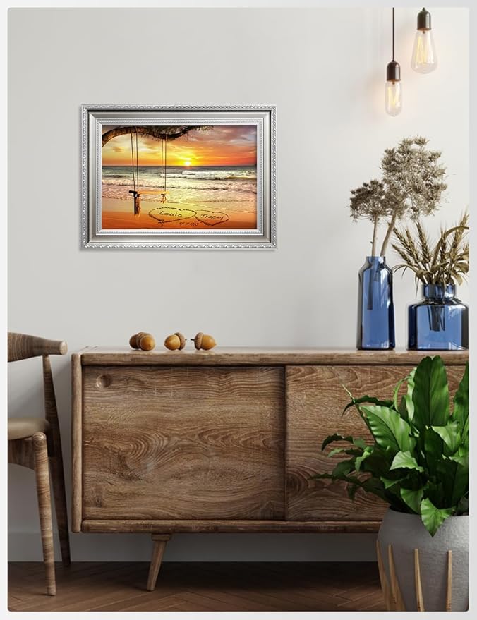 IPIC - "Eternal Love Personalized Canvas Wall Art, Custom Beach Sunset Scene with Solid Wood Frame, A Personalized Gift with Name and Date for Couple, Wedding, or Anniversary