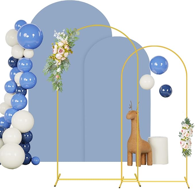 Arch Stand with Cover Set of 2 Metal Arch Stand with Dusty Blue Arches Spandex Covers Chiara Backdrop Cover for Arched Frame 6FT 7.2FT Arched Stands Covers for Parties Birthday Baby Shower