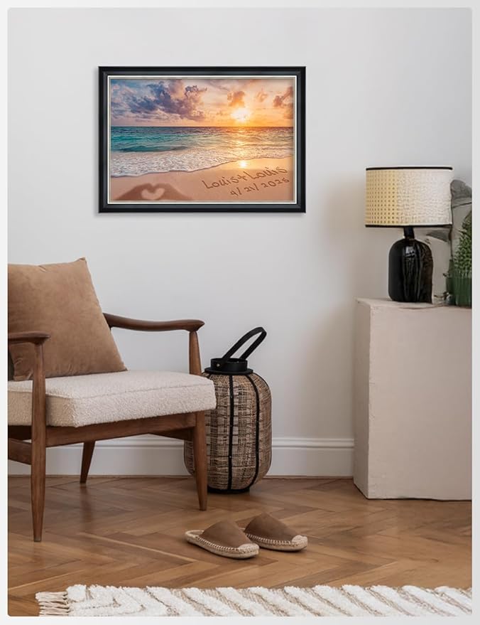 IPIC - "Forever Together Personalized Wall Art, Custom Beach Scene with with Solid Wood Frame, A Personalized Gift with Name and Date for Couple, Wedding, or Anniversary, Ready to Hang