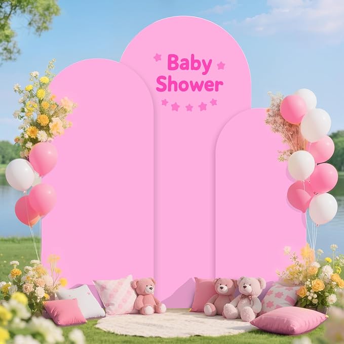 Arch Backdrop Stand and Cover Set 6FT/5FT/4FT Pink Spandex Fitted Arch Stand Cover Metal Chiara Arched Frame Backdrop Set of 3 for Birthday Party Baby Shower Graduation Ceremony Decorations