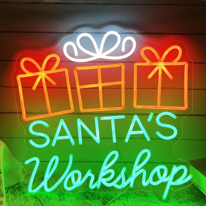 Santa‘s Workshop Neon Sign, Christmas Workshop Santa LED Neon Light Size:18 x18 inches