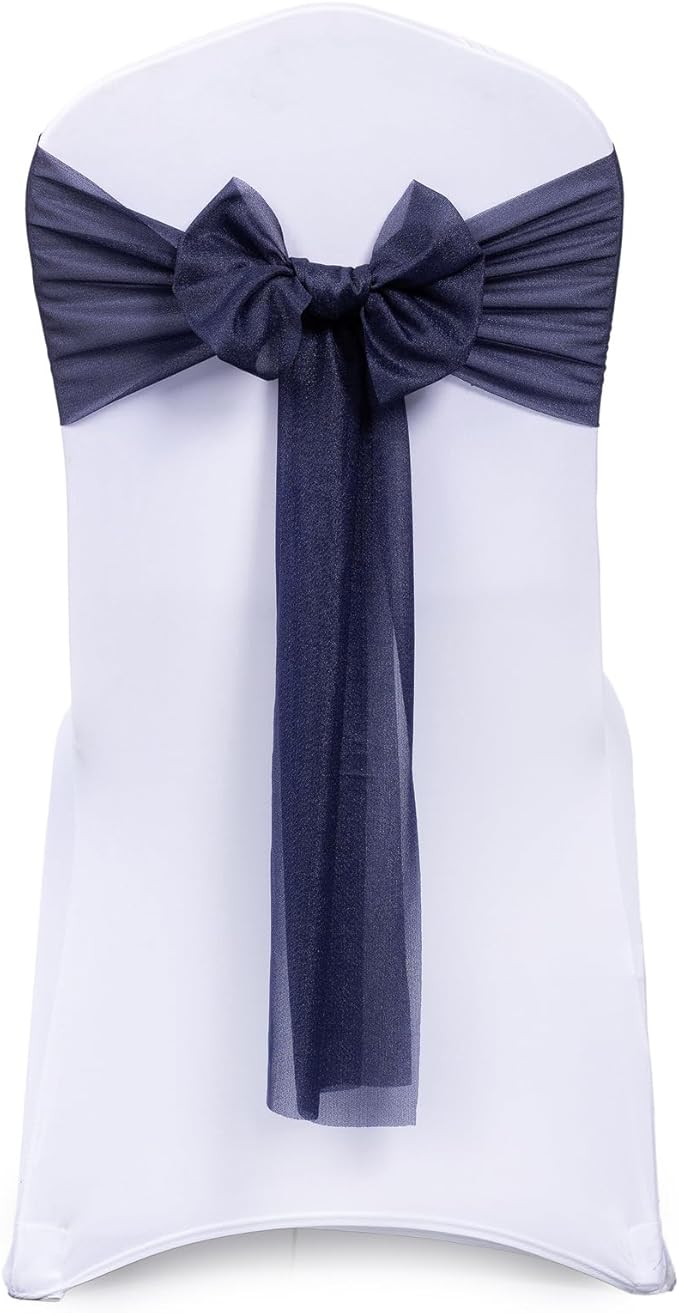 VDS Pack of 250, Navy Blue, Sheer Chiffon Chair Sashes Bows Chair Cover Back Tie Ribbon for Wedding Birthday Baby Shower Engagement Ceremony Event Party Banquet Restaurant Dining Chair Decoration