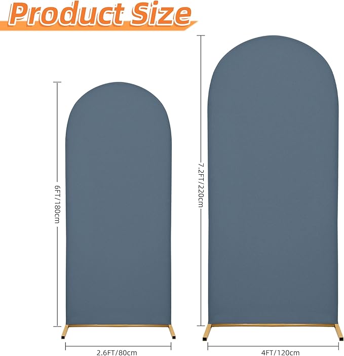 Wedding Arch Cover Spandex Arch Backdrop Cover 7.2FT,6FT Set of 2 Arch Stand Cover Arch Covers Stretchy Backdrop for Wedding Birthday Party Decoration Baby Shower Banquet (Dusty Blue)