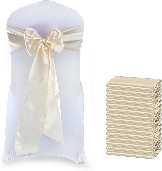 VDS Satin Chair Sashes Chair Cover Back Tie Sateen Bows Ribbon for Wedding Birthday Graduation Engagement Ceremony Event Party Banquet Venue Hotel All Dining Chair Decoration (50PC) (Cream)