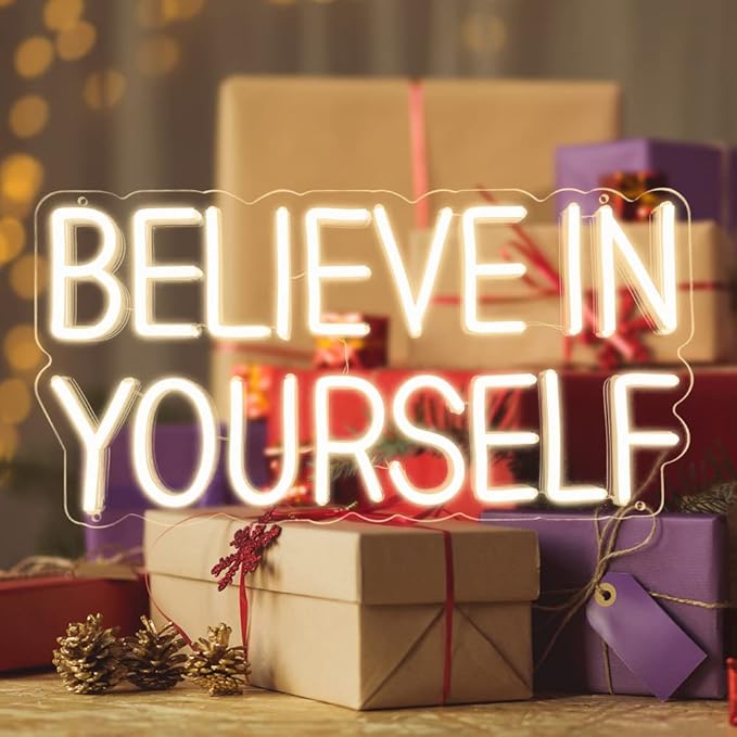 Believe In Yourself Neon Sign for Wall Decor, 17"x9" LED Light USB Dimmable Powered for Bedroom Bedroom Office Home Decor Man Cave, Birthday Gifts for Boys Girls