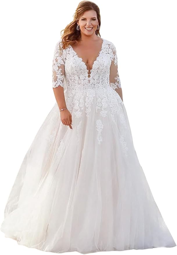 Plus Size Wedding Dresses for Bride Long Sleeve Wedding Bridal Gowns with Lace Appliques Off Shoulder Bride Dress