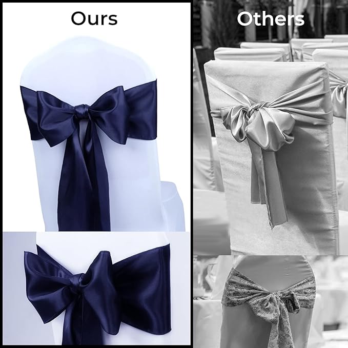Babenest Satin Chair Sashes Ties Upgraded 50 pcs Chair Ribbons Bows for Wedding Banquet Party Christmas Baby Shower Events Decoration (Navy Blue)