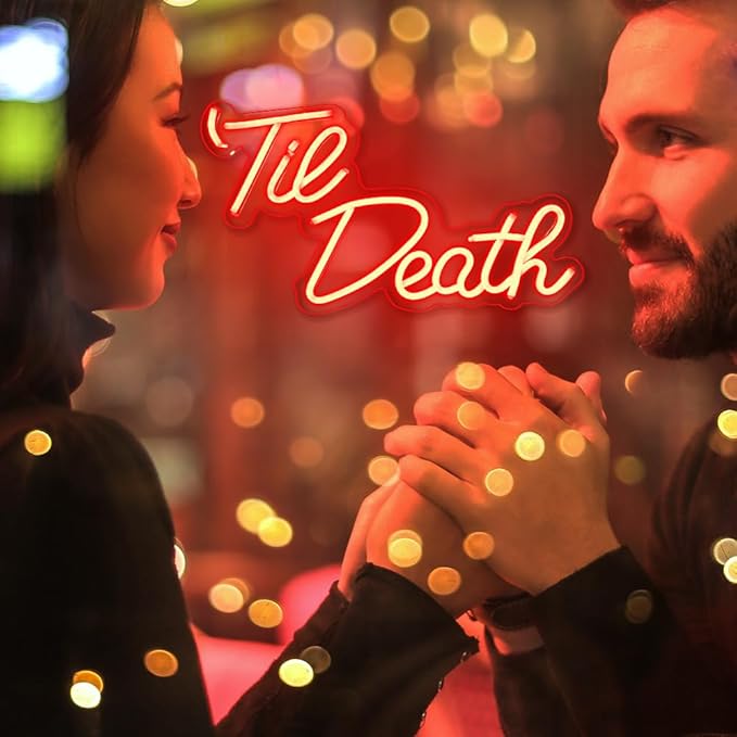 JXIN Til Death Neon Sign for Wall Decor, Til Death LED Neon Light Signs for Wedding Engagement Birthday Anniversary Proposal Party Bedroom Office, Wedding Gifts for Loved Ones, 16"x9" Red