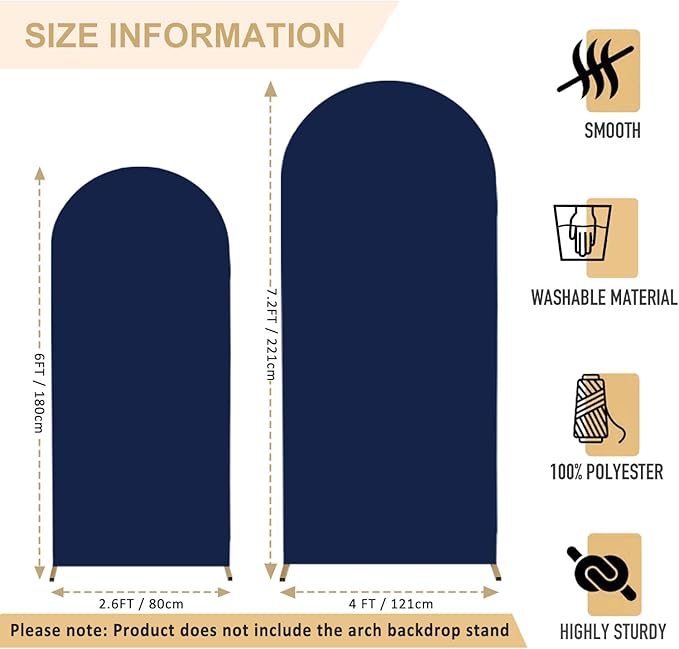 Arch Cover Set of 2 Navy Blue Arch Backdrop Cover 6 7.2FT Spandex Arch Stand Covers for Arches Stand Arched Covers Stretchy Backdrop Fabric Covering for Wedding Party Decoration Supplies