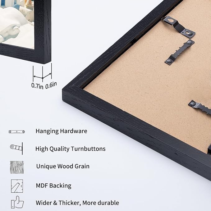 Axeman 11x14 Picture Frame, Solid Oak Wood Frame, Black 3 PCs
