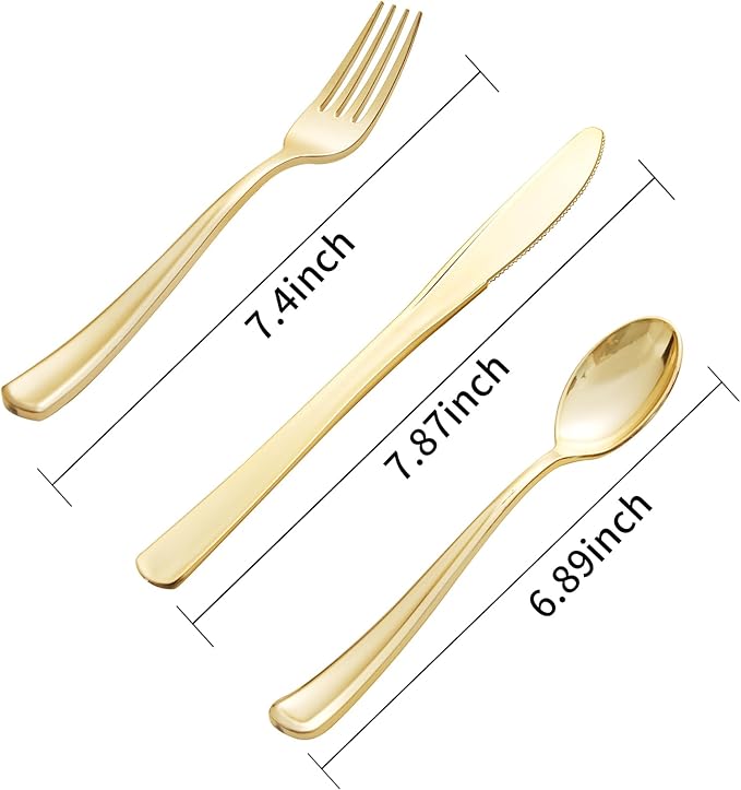 Supernal 360pcs Gold Plastic Silverware Heavy Duty Disposable Cutlery Gold flatware Sets Include 120 Forks, 120 Knives, 120 Spoons, Suitable for Party, Birthday, Wedding