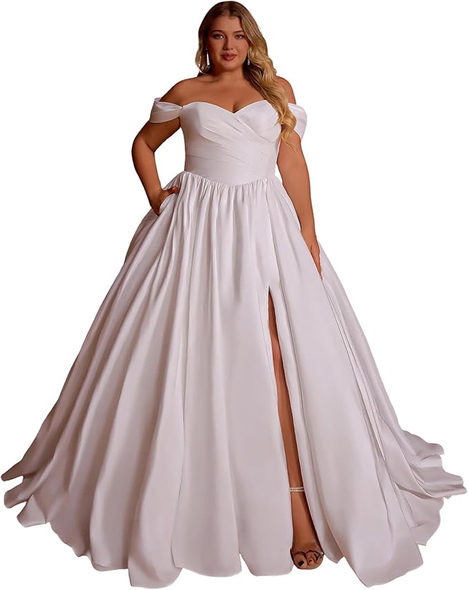 Plus Size Wedding Dresses for Bride Long Sleeve Wedding Bridal Gowns with Lace Appliques Off Shoulder Bride Dress