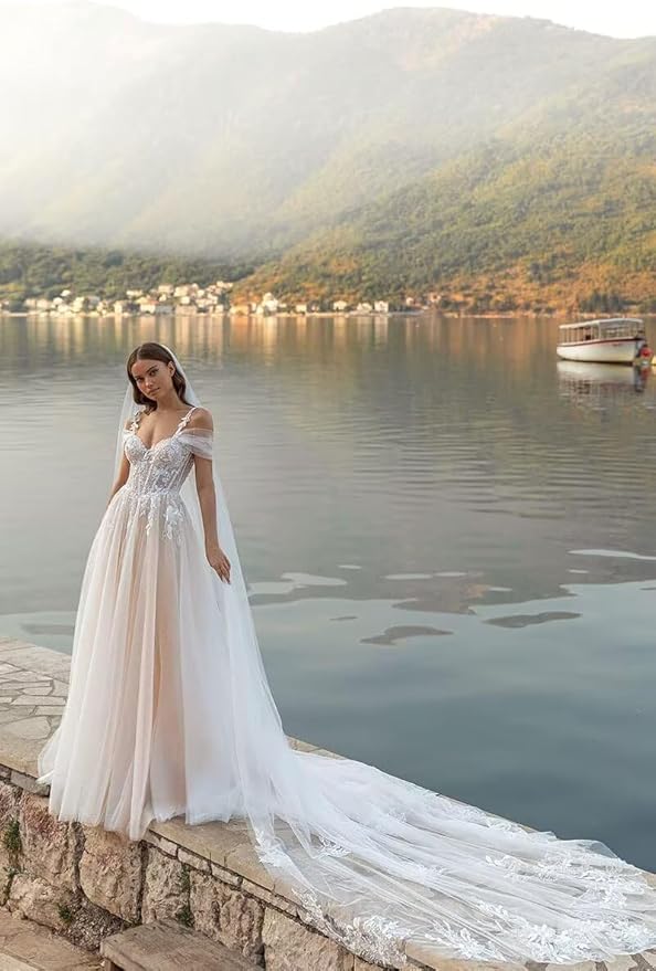 Boho Lace Wedding Dresses for Bride 2026 Tulle Long Sleeve Wedding Dress Ball Gowns Satin Mermaid Bridal Gown