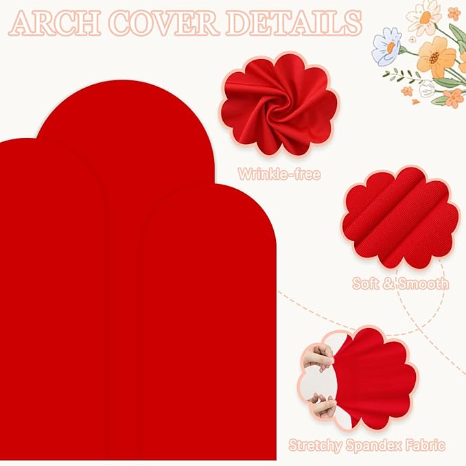 Set of 3 Metal Arch Backdrop Stand and Cover Set 6FT & 5FT & 4FT Gold Balloon Arched Stand Frame with Spandex Arch Cover Red Backdop Covers for Birthday Party Baby Shower Anniversary Decor
