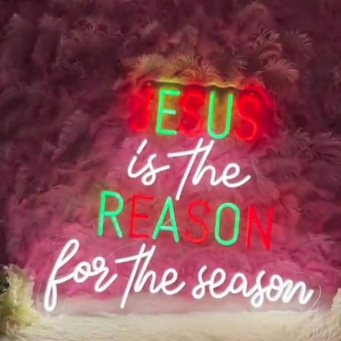 Jesus Is The Reason For The Season Neon Sign, Christmas Party Store Decoration, Merry Christmas LED Sign Wall Art Size:23inches