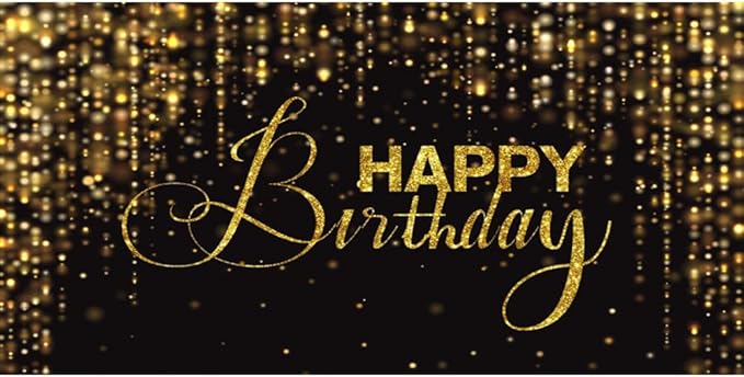 Happy Birthday Backdrop for Photography 15x8ft Luxury Black and Gold Birthday Party Backdrop Background Banner Bokeh Glitter Men Birthday Party Decorations Supplies Wallpaper Studio Props