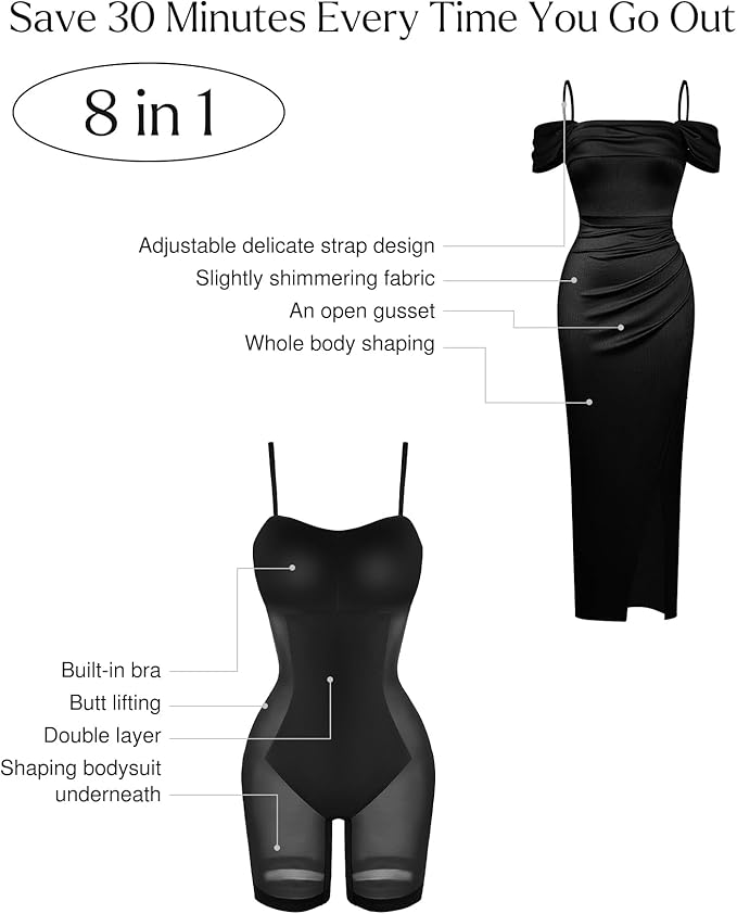Popilush Womens Shapewear Maxi Dress Multi Way Wear Off The Shoulder Bodycon Long Cocktail Formal Dresses