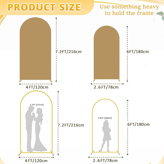 Wedding Arch Backdrop Stand and Cover Set of 2 Metal Arch Stand with Arches Cover Tan 6&7.2ft Arch Covers Stretchy Backdrop Weddings Arched Frame for Wedding Party Baby Shower Event Decor