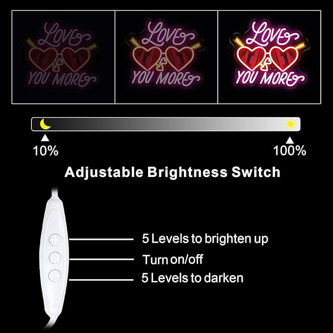 Love You More Neon Sign for Wall Decor, Playful Heart LED Neon Light with Sparkle Detail for Date Night Bedroom Party Decor, Romantic Neon Wall Art for Valentine’s Day Couple Decor 15"x13"
