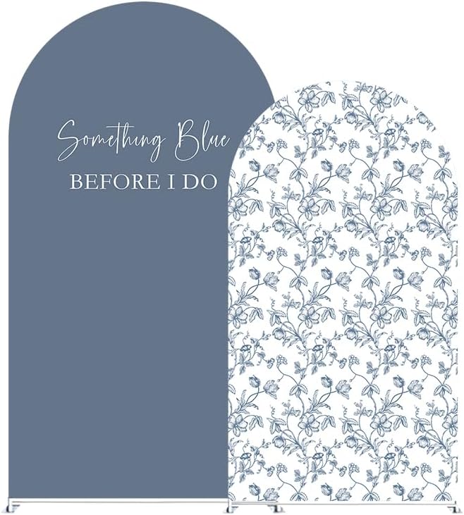 Something Blue Before I Do Arch Backdrop Cover Wedding Bridal Shower Bride to be Toile Party Arch Fabric Cover Blue Bloom Floral Baby Shower Decors (4X7.2ft,4314)