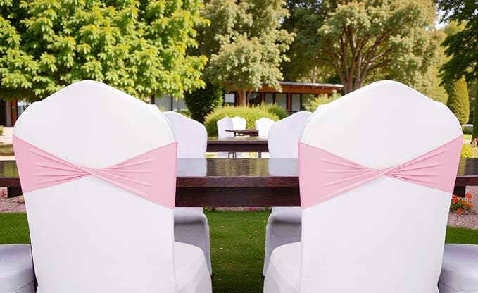 VDS Pack of 250 PCS | Pink | Spandex Chair Sashes Bows Without Buckle | Stretch Elastic Banquet Universal Folding Chair Band Tie with for Wedding Party Conference Celebration Event Decoration