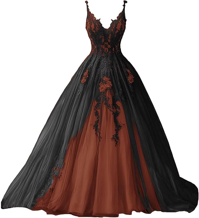 TRHTX Spaghetti Straps Wedding Dresses for Bride Layered Tulle Gothic Black Bridal Gowns Lace Applique Wedding Gowns