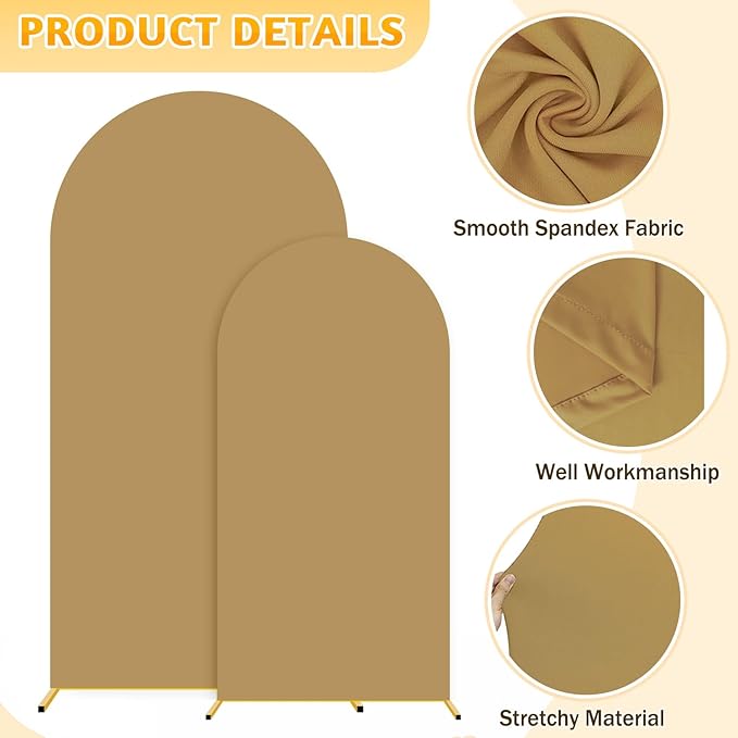 Wedding Arch Backdrop Stand and Cover Set of 2 Metal Arch Stand with Arches Cover Tan 6&7.2ft Arch Covers Stretchy Backdrop Weddings Arched Frame for Wedding Party Baby Shower Event Decor